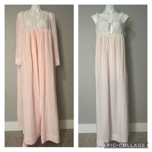 Vintage Iris Lingerie Pink Lace Nightgown Robe Set Long Flowy Cottagecore Small